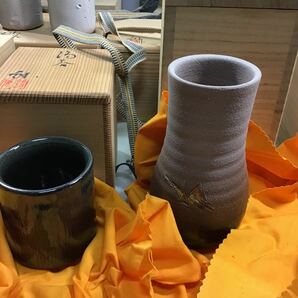 【加藤釥】黄瀬戸茶碗 共箱 四方桟箱 背戸窯 茶道具11点 まとめ売りの画像8