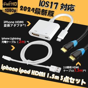 iphone HDMI変換アダプタ 1.5m HDMI高規格ケーブル 3点セット