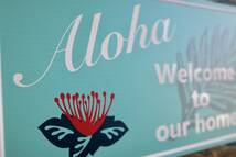 新品　ALOHA WELCOME OPEN オープン　メタルサイン　プレート　看板　世田谷ベース　インテリア　hawaii ハワイアン雑貨　ハイビスカス_画像2