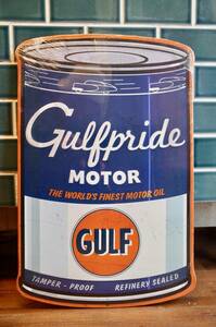 新品　ビッグサイズ　GULF ガルフ　OIL CAN エンボスメタルサイン　看板　オイル缶　世田谷ベース　インテリア　ガレージ