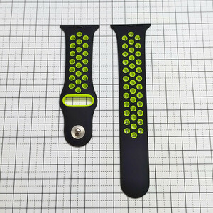 Apple Watch シリコン製スポーツバンド ベルト 38/40mm M/L ブラックxイエロー（再入荷）※もう1種オマケ付