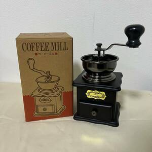 SI■ 未使用 コーヒーミル 黒 ブラック 手動 手挽き コーヒー 木製 COFFEE MILL アンティーク 小型 アウトドア キャップ ハンド