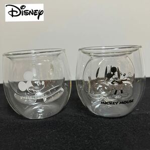 ST■ 美品 Disney ディズニー Mickey ミッキー ダブルウォールグラス 2客 ペア タンブラー コップ グラス 二重構造 キッチン かわいいの画像1