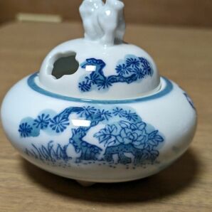 香炉唐子三足 茶道具 香道具 染付 茶器獅子龍峰工芸品有田焼古美術陶器陶磁お香お香たて