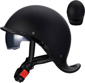 ダックテールヘルメット 半帽ヘルメット メンズ レディース 半ヘルメット 耐衝撃性 超軽量 ハーフヘルメット マットブラック　サイズ：M