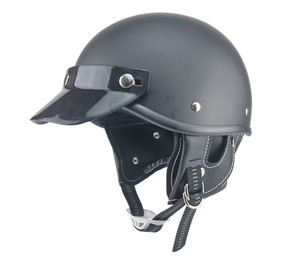 ハーフヘルメット 半帽型ヘルメット ハーレーヘルメットパイロットヘルメットハーフフェイス 軽量 耐衝撃 マットブラック サイズ：XL
