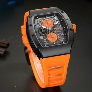 新品未使用★日本未入荷★MEGlAメンズ腕時計 クロノグラフオレンジストップウォッチG-SHOCKディーゼルDIESELアルマーニ ウブロファンに人気の画像2