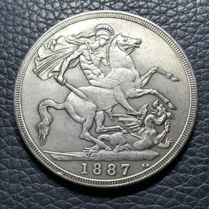 外国古銭 イギリス　1887年　ヴィクトリア女王　ハノーヴァー朝第6代女王 初代インド皇帝（女帝）貿易銀　大型銀貨 