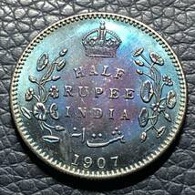 外国古銭 イギリス　1907年　EDWARD　VⅡ　エドワード7世 イギリス領海峡植民地 希少　小型銀貨 貿易銀 _画像1
