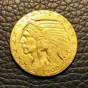 外国古銭　アメリカ インディアンヘッド 5ドル金貨 1908年　イーグル　小型金貨