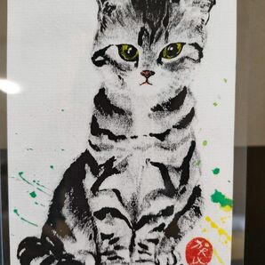 水墨画（墨彩）猫　ねこ　動物画　イラスト　アート　絵画　ポストカード