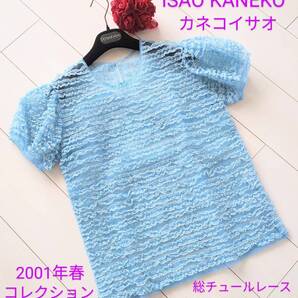 金子功/KANEKO ISAO/カネコイサオ/ブラウス/豪華半袖チュールレースフリルブラウス/ピコット/サックス/2001年春/ワンダフルワールド