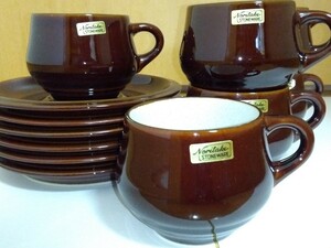 ノリタケ　Noritake　ストーンウェア　STONE WARE コーヒーカップ ソーサー レトロ　未使用保管品　FOLK STONE 6客セット ストーン