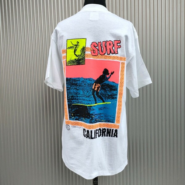 【90s/USA製】新品/California Surf N Tees/anvil/ヴィンテージ/ビンテージ/デッドストック/丸胴/シングルステッチ/サーフ/Tシャツ/M/白/
