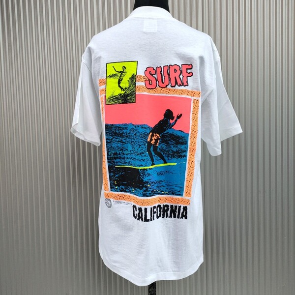 【90s/USA製】新品/California Surf N Tees/anvil/ヴィンテージ/ビンテージ/デッドストック/丸胴/シングルステッチ/サーフ/Tシャツ/M/白/