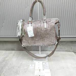  высококлассный /2way] Anya Hindmarch ANYAHINDMARCH/ б/у одежда /2314017-92/ телячья кожа / кожа / сетка / сумка на плечо / большая сумка / серебряный / обычная цена 93720