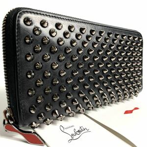 1円 付属品完備 美品 Christian Louboutin クリスチャンルブタン 長財布 パネトーネ ラウンドファスナー スタッズ ブラック 黒 メンズ