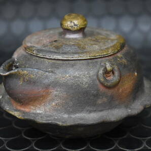 うぶ品 時代物 在銘 備前焼 茶釜形手造宝瓶 急須 煎茶道具 古美術品の画像1