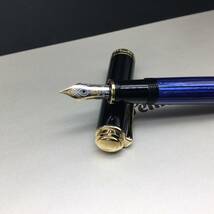 【3513】未使用 PELIKAN ペリカン 万年筆 SOUVERAN スーベレーン ペン先 14C 585 F ストライプ ブルー×ブラック_画像4