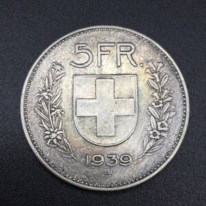 【6324①】スイス 銀貨 1939年 5フラン ウィリアムテル 重量約15ｇ コイン メダル 硬貨 貨幣