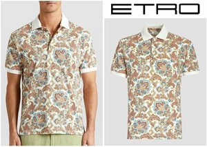 11万新品◆XXL◆エトロ◆白×マルチカラーフローラルペイズリー柄コットンポロシャツ 【ETRO】1円