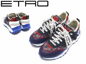 13万新品◆44=29cm【ETRO】青エトロ ターコイズスタッズ付きフリンジスニーカー1円