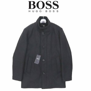 20万新品◆52＝XL◆BOSS ヒューゴボス カシミア混濃灰レイヤード風中綿入りウールコート 1円の画像1