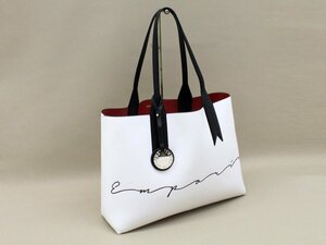 13万新品◆EMPORIO アルマーニ ポーチ付きリバーシブル軽量トートバッグ白赤 1円