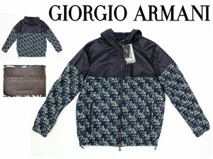 82 десять тысяч новый товар *52=L*GIORGIO Armani Италия производства овечья кожа × cupra Logo принт передний Zip f-ti- блузон темно-синий 1 иен 