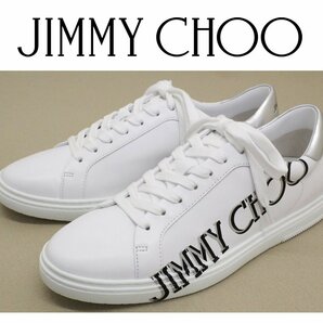 12万新品◆43=28cm◆JIMMY CHOOジミーチュウ◆KAI/F ラメロゴ入り白レザースニーカー 1円の画像1