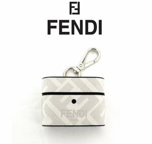 7万新品◆FENDI フェンディ FFズッカ柄 白灰系コーテッドキャンバス×レザー AirPods Proケース 1円