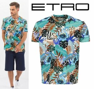 9万新品◆L◆エトロ◆ボタニカル柄レタリングペイントコットンTシャツ【ETRO】1円