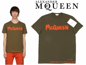 9 десять тысяч новый товар *XL* Alexander McQueen * зеленый серия × оранжевый рука краска способ Logo принт футболка 1 иен 