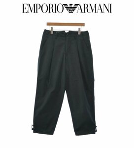 9万新品◆48=M◆EMPORIO アルマーニ 裾ドローストリングデザインタックトラウザー コットンパンツ 黒 1円