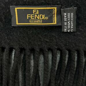 Wm416 イタリア製 FENDI cravatte フェンディ マフラー ストール ウール 100% 無地 刺繍 ブラック 黒 男女兼用の画像5