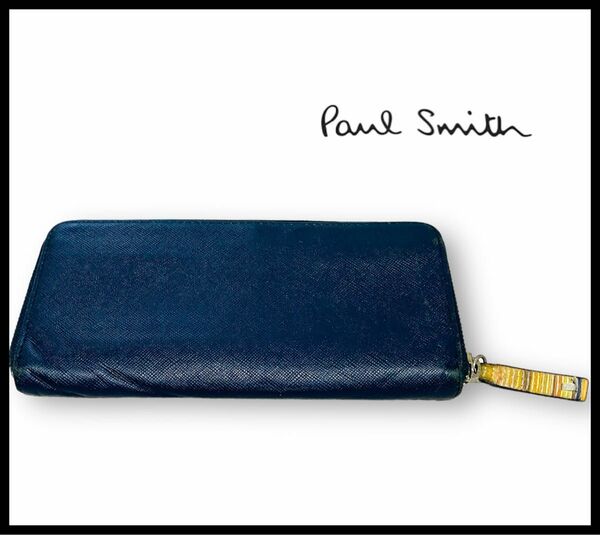 PAUL SMITH 長財布 レザー ラウンドファスナー ネイビー　 ウォレット