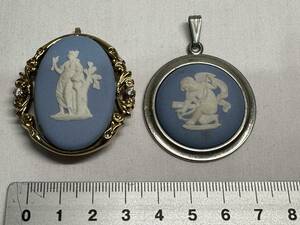 4230] WEDGWOOD ウェッジウッド ペンダントトップ ネックレストップ ブローチ カメオ ブルー系 婦人像 天使 アクセサリー 