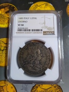 1683年　イタリア　リヴォルノ　1/2ターラー銀貨コジモ３世　NGC 銀貨