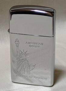 ★F20★ZIPPO　スリムタイプ　オイルライター　自由の女神柄　STATE OF LIBERTY★中古★