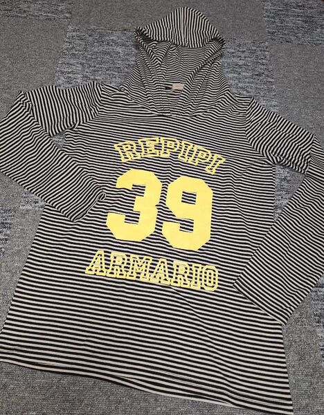 repipi -armarioレピピアルマリオフリーノットブラック ロングTシャツフディーsize-M