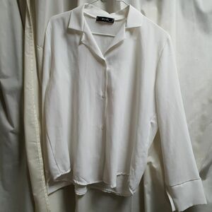 長袖 シャツ 白 ホワイト ブラウス ワイシャツ オープンカラー 長袖シャツ 韓国 韓国系