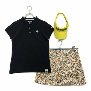 coco★コーディネートセット★ジャックバニー★半袖ポロ×スカート×バイザー★紺/黄★1(M)★中古※レターパックプラス発送可★89047