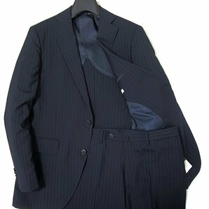 新品 スーツカンパニー 春夏 TOUGH ストレッチ 2パンツ スーツ AB6 (やや幅広L) 紺 【J60099】175-4D メンズ ストライプ ジャケット パンツの画像2
