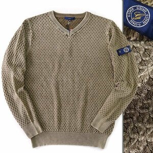  new goods ji- stage pigment dyeing waffle braided V neck knitted 48(L) khaki [5-10701_16] G-stage spring summer men's summer pull over 