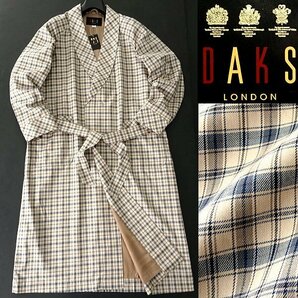 新品 ダックス 日本製 ハウスチェック柄 ブロード ガウン ロング コート L ベージュ 【J59811】 DAKS LONDON 春秋冬 総裏地 メンズの画像1