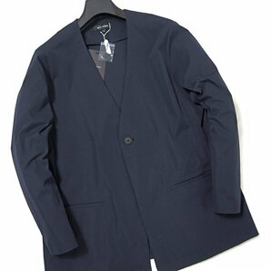 新品 イネドオム ストレッチ ノーカラー ジャケット L 紺 【J53412】 INED HOMME 春秋 メンズ カジュアル オンオフ兼用の画像2