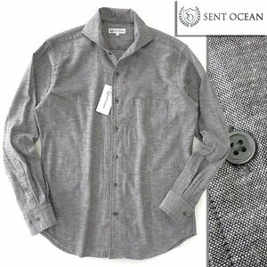 新品 セントオーシャン リネン混 シャンブレー カッタウェイ シャツ XL 灰 【HJD631_11】 SENT OCEAN メンズ 春夏 長袖 サマー スラブ 綿麻