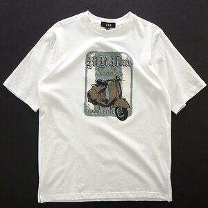 新品 ミスターヴァン 24年春夏 スクーター プリント カットソー L 白 【VA1742007_07】 MR.VAN メンズ 半袖 丸首 Tシャツ バイク コットン