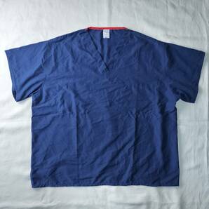 2000's Image FIRST ホスピタルシャツ スモック ヴィンテージ 100%ポリエステル Vネック 胸2ポケット ネイビー XLARGE 良品の画像1