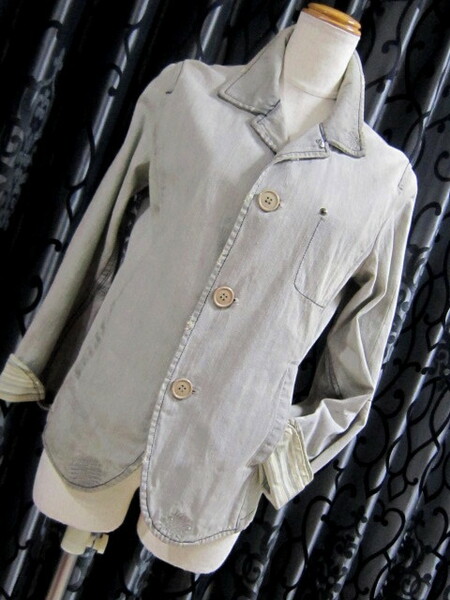 T.T.U テッツプロダクト＊ダメージ加工ジャケット 袖先ストライプ＊Mサイズ＊USED品＊